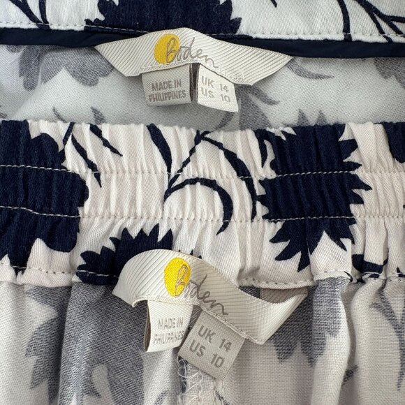 Boden Floral Pajama Set Top Shorts Size 10 White Blue Floral Sleepwear Cotton - Picture 7 of 16
